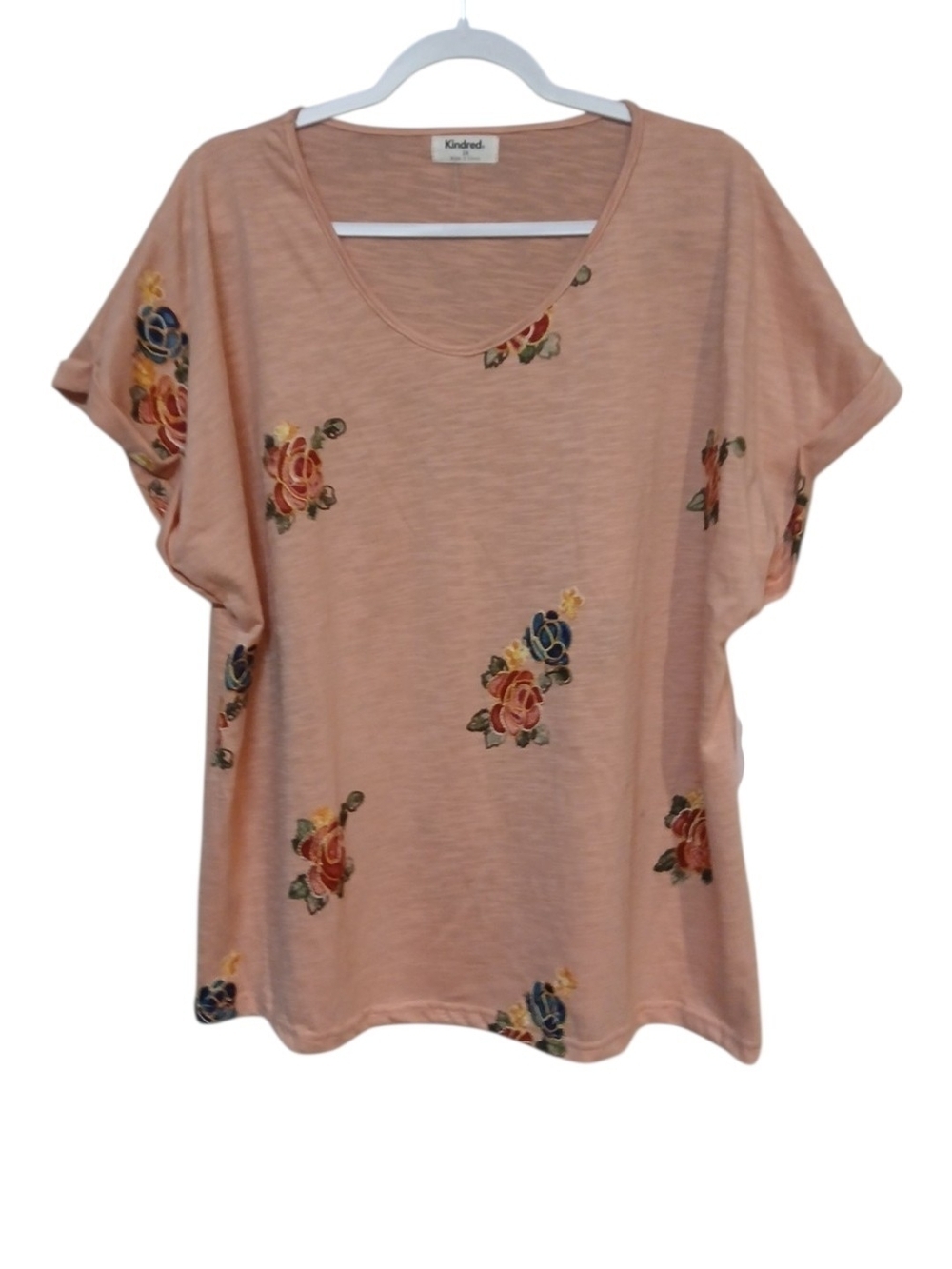 Kindred - NWT Apricot Embroidered Floral Ladies Blouse, Short Cuffed Sleeves, 2X - Picture 4 of 12